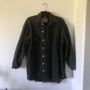 H&M Black Washed Button-Down Oversized Shirt Jacket | Size M